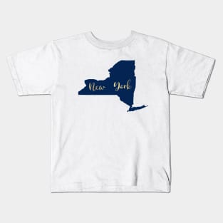 New York in Gold letters State Map Kids T-Shirt